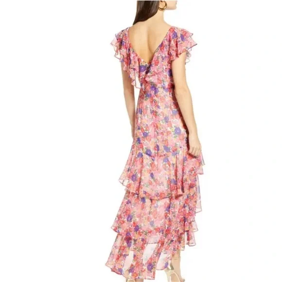 Wayf Pink and Purple Floral Tiered Ruffle dress - Picture 2 of 8
